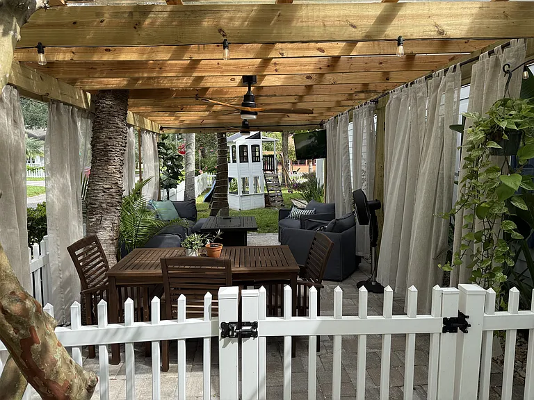 Covered pergola with fans and electric for outdoor entertainment