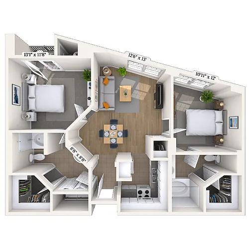 Floor plan Traditional 2x2 909-988 SF
