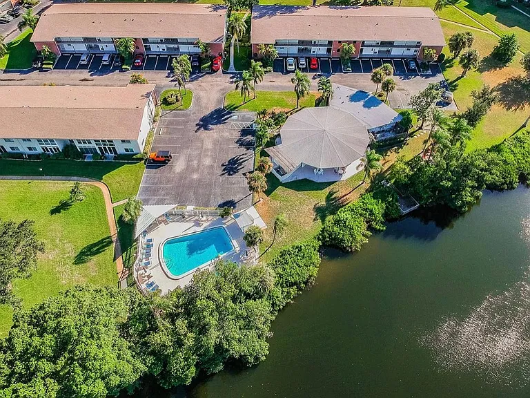 View of the club house and heated pool.