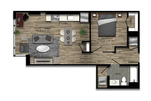 Floor plan 1 Bed/1 Bath JR-22W
