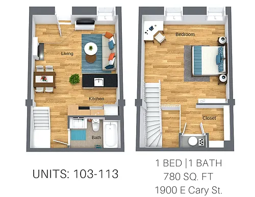 Floor plan 1 Bedroom Loft: Canal Walk 1