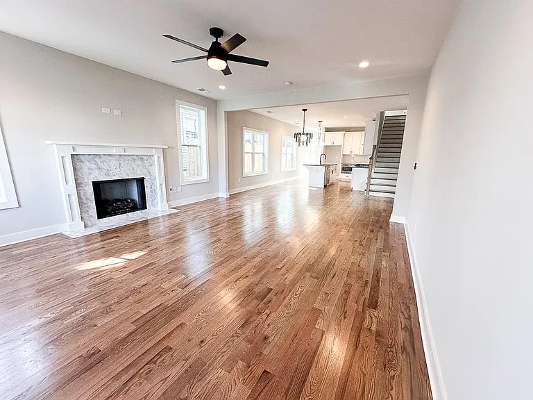 Downstairs living and dining with gas fireplace