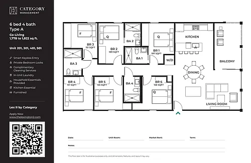 Floor plan Private Room in 6BR / 4BA Shared
