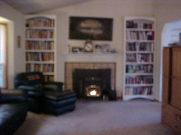 Living room w/vaulted ceilings and pellet stove