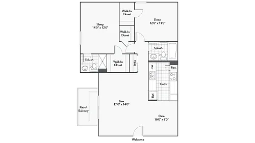 Floor plan 2 Bed 2 Bath A