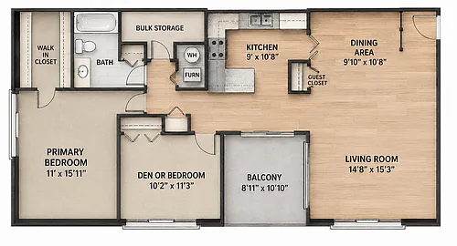 Floor plan The Manor - Two Bedroom One Bath