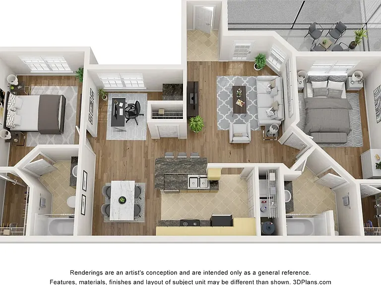A 3D floor plan rendering of The Florence.