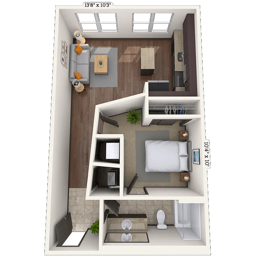 Floor plan Traditional 1x1 650-900 SF