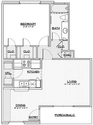 Floor plan 1 Bed 1 Bath B