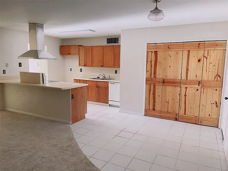 Unfurnished living room featuring ceiling fan and carpet floors