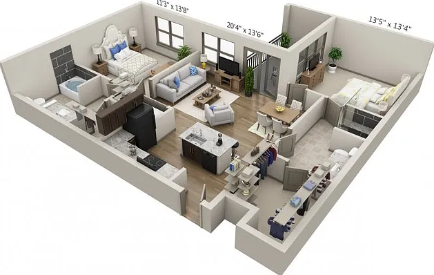 Floor plans are artist's rendering. All dimensions are approximate. Actual product and specifications may vary in dimension or detail. Not all features are available in every apartment. Prices and availability are subject to change. Floor plans are artist