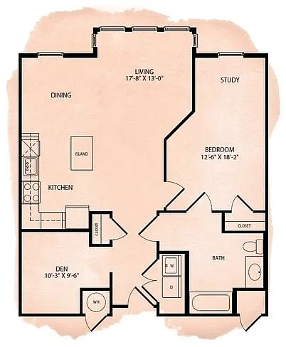 Floor plan Portland Flats A9 1 Bed 1 Bath Den