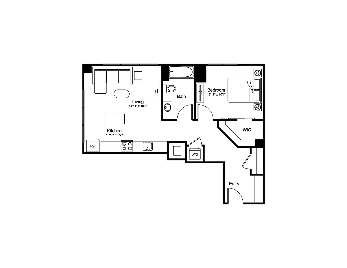 Floor plan 1 Bed/1 Bath PH-A6