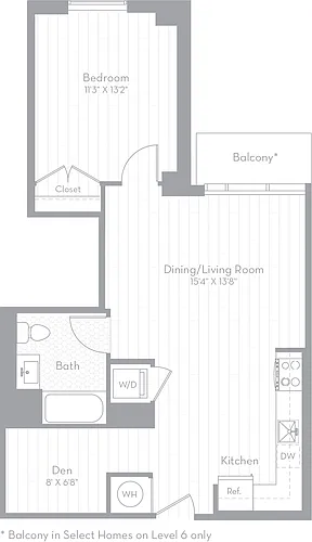 Floor plan 1 Bed/1 Bath Den-AD01