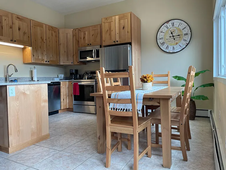 Newly renovated kitchen. Table seats 6 or 8 with leaf and entryway bench.