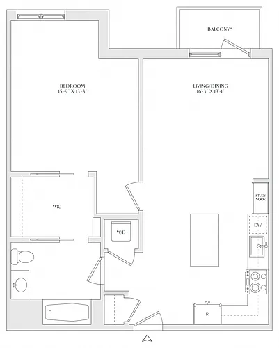 Floor plan 1 Bed/1 Bath-A2a