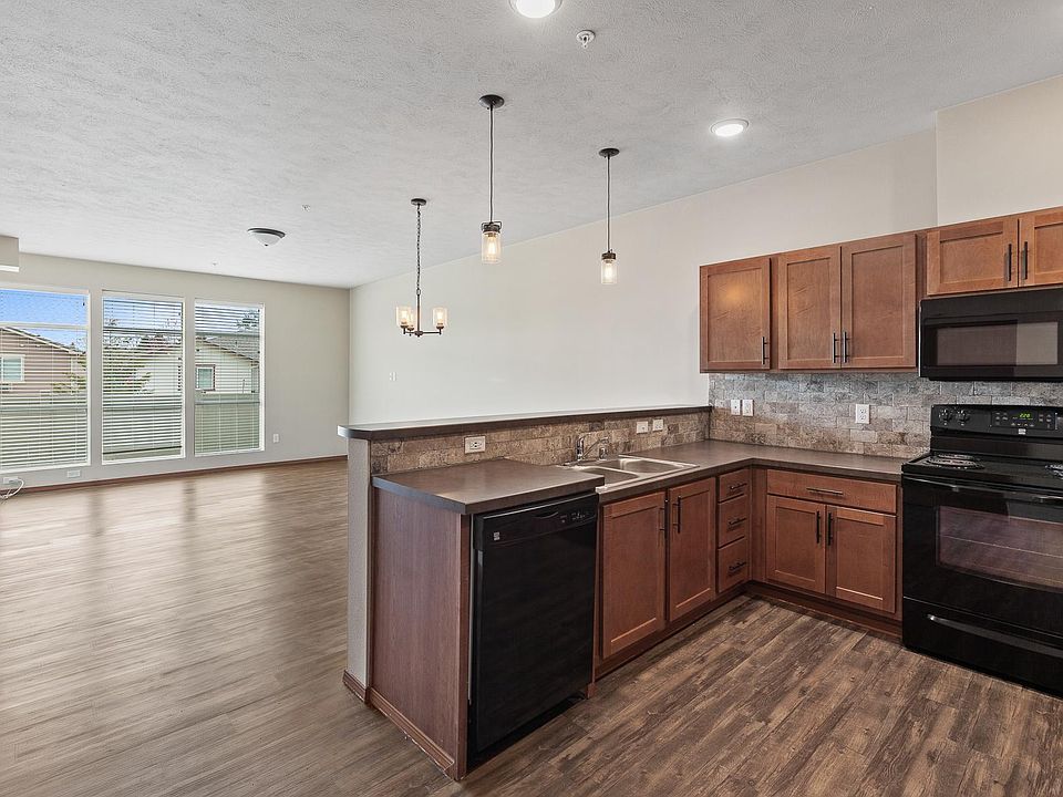 View from kitchen into dining and living room