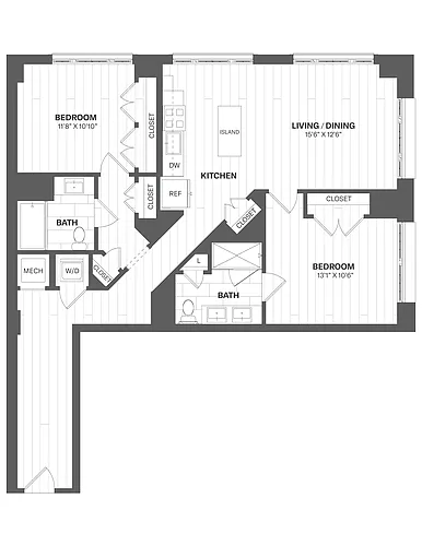 Floor plan 2E2 - 2bed/2bath