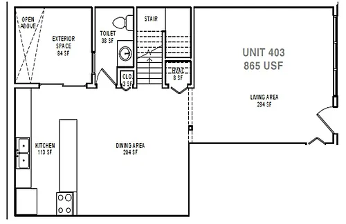 Floor plan B7 Two Bedroom / Two and a Half Bath Split Level