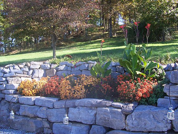 Rock wall flower bed