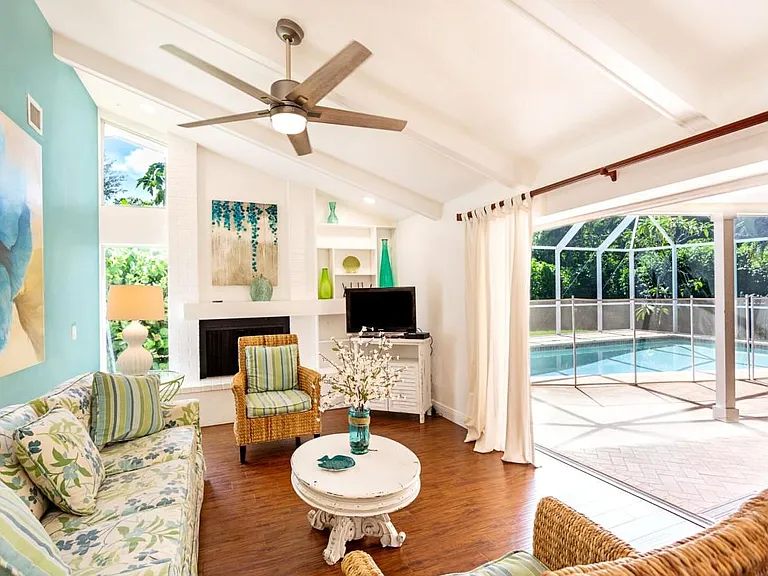 Family room with view of pool