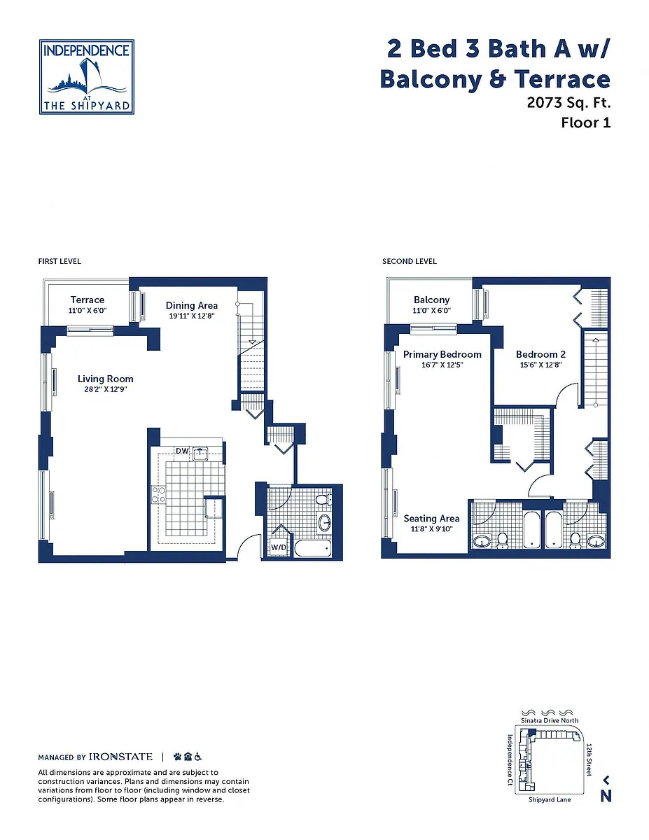 Floor plan 2 Bed 3 Bath T With Balcony and Terrace