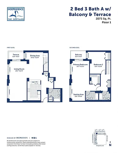 Floor plan 2 Bed 3 Bath T With Balcony and Terrace