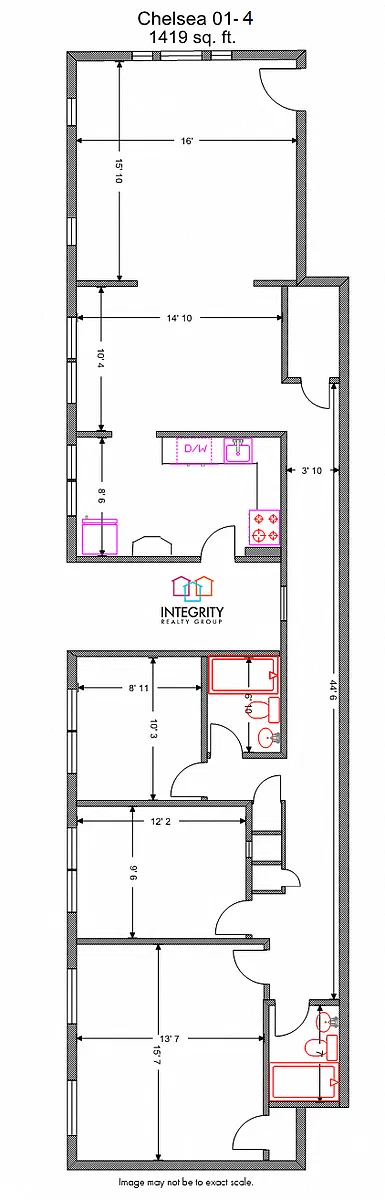 Floor plan Chelsea 3 Bedroom 2 Bath