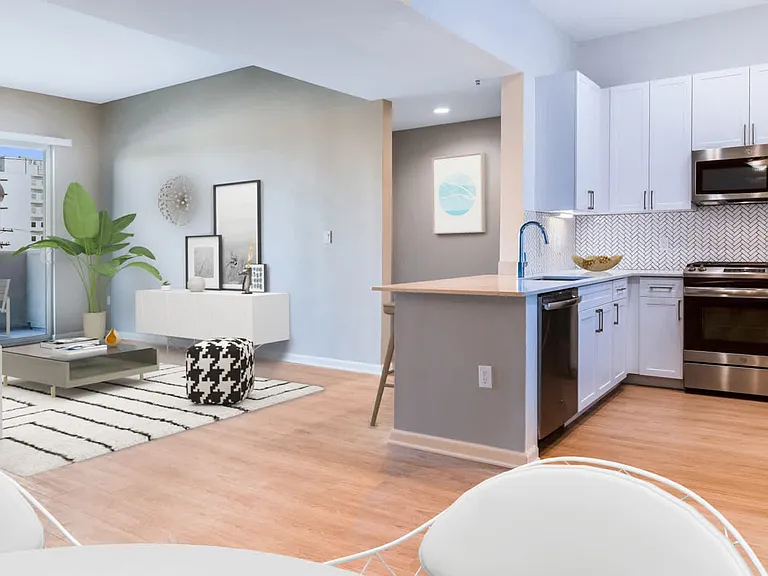 Kitchen and Living Room with Balcony