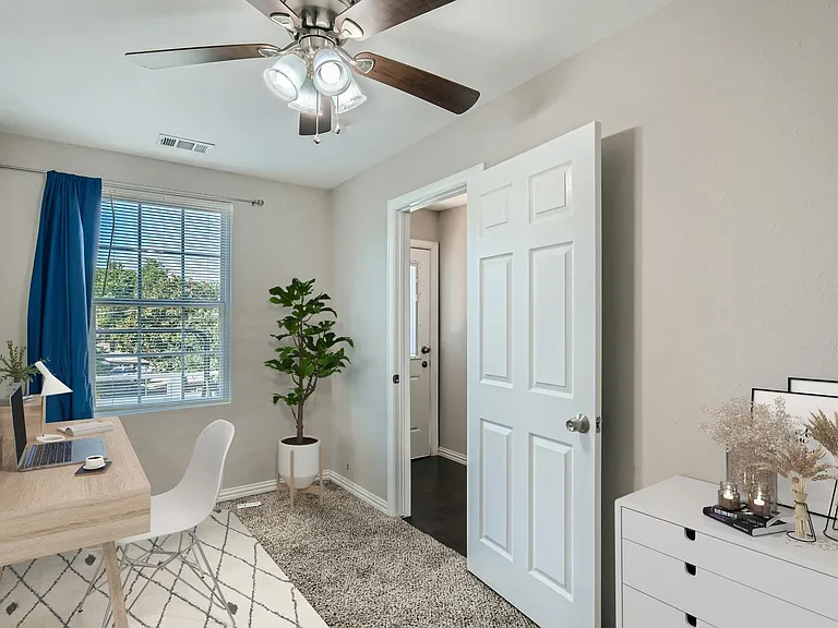 This image shows a virtually furnished space. This space comes unfurnished.