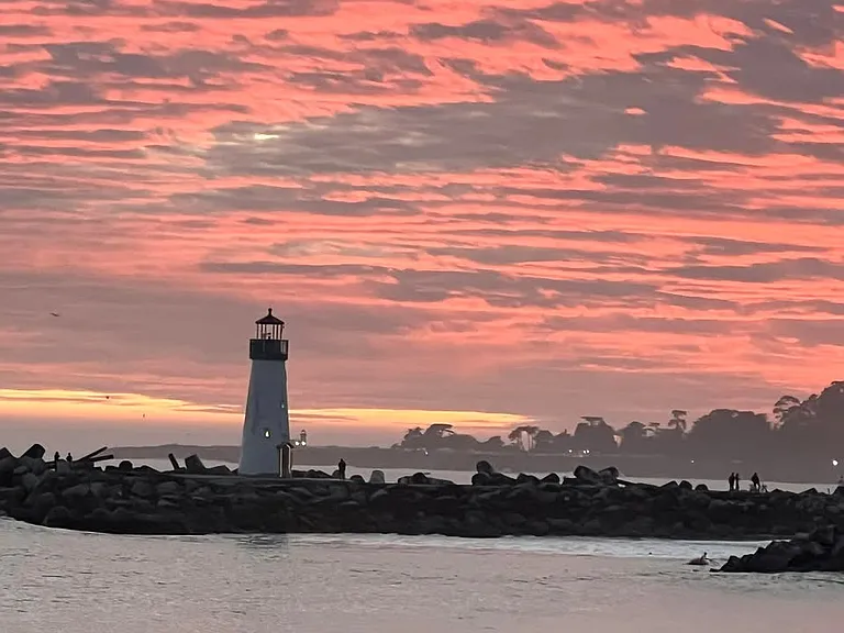 Take 8 minute Tranquil Walks to the Gorgeous Santa Cruz Wharf Lighthouse at Sunset..