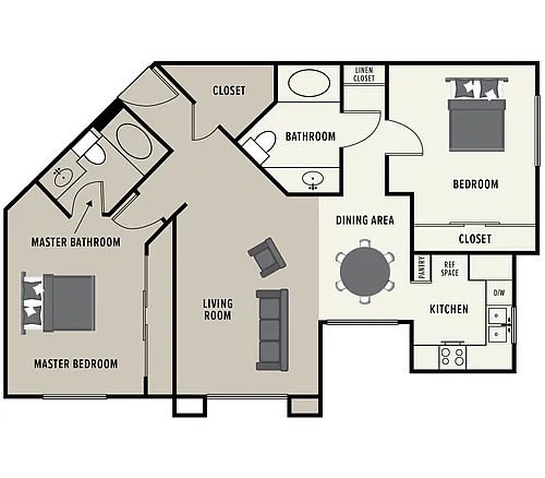 Floor plan 2 Bedroom 2 Bath - Small