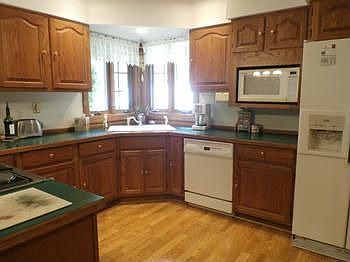 The kitchen has plenty of workspace.