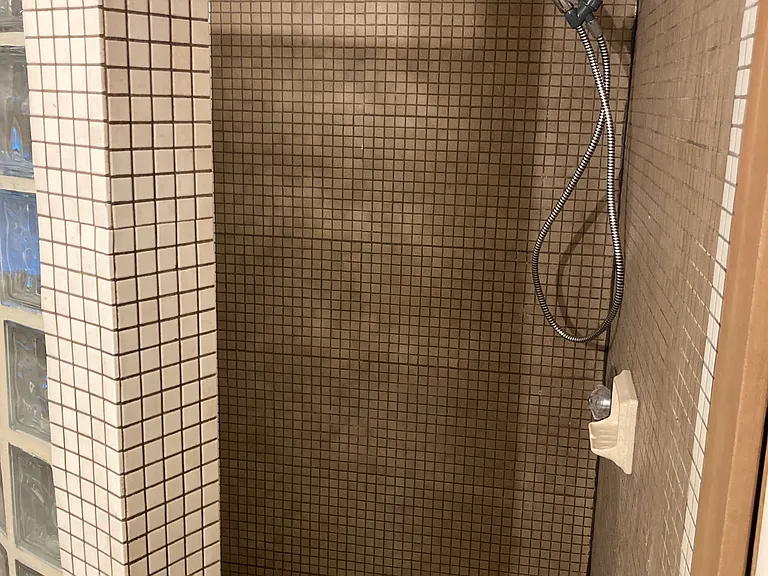 Second floor 3/4 bath with tiled and glass-block shower