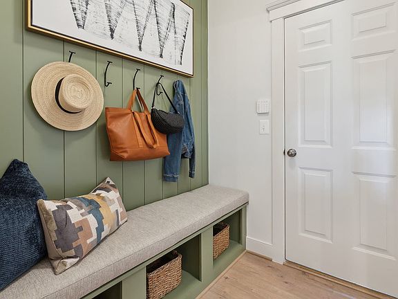 The mudroom in the Sheridan model at Snowden Bridge by Brookfield Residential.