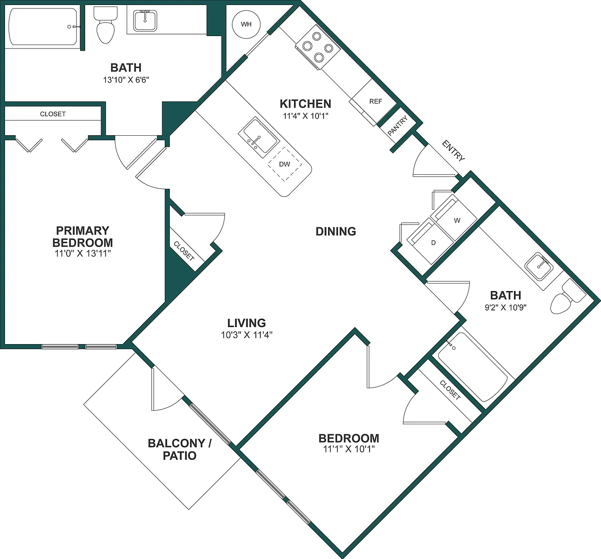 Floor plan 2 Bed/2 Bath-B2