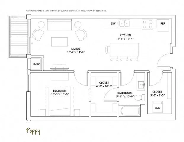 Floor plan 1 Bed 1 Bath Poppy