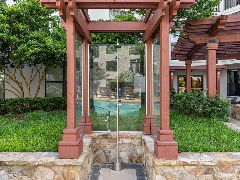 Enjoy the convenience of a poolside shower.