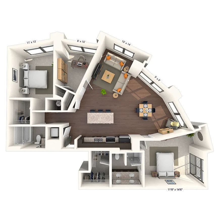 Floor plan Penthouse 2x2 1189-1571 SF