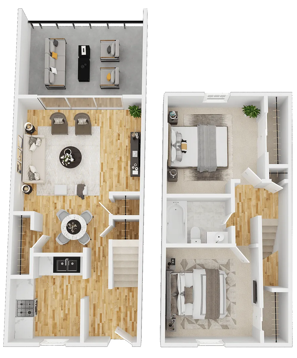 Floor plan Two Bedroom One Bath TH