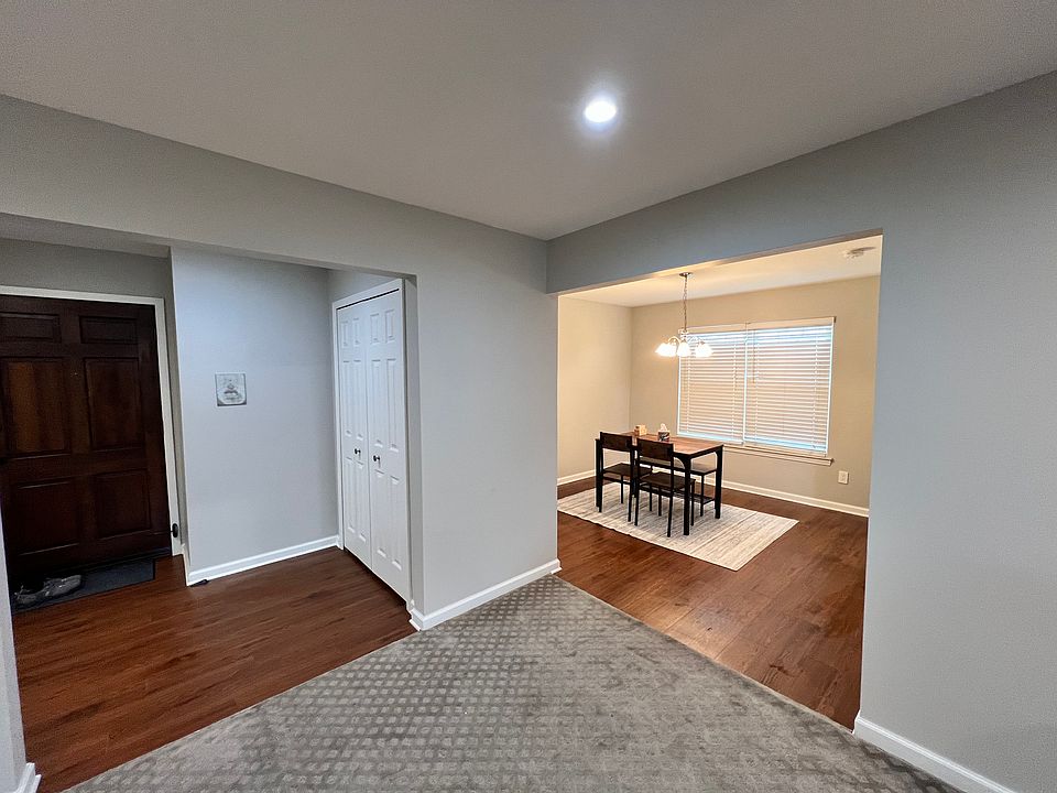 Foyer, living room and dining room