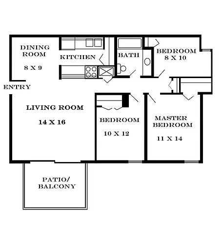 Floor plan 3 Bedroom 1010 SF