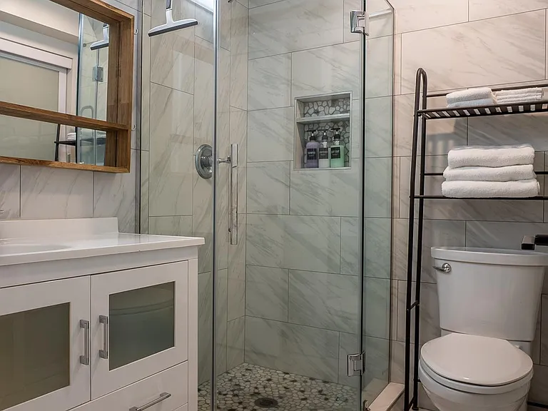 Heated floors in bathroom.