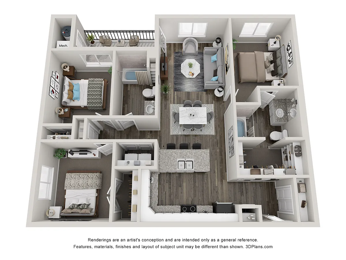Floor plan 3x2 - 1238 sqft - C1