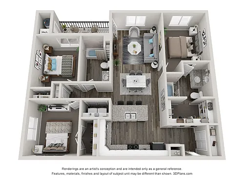 Floor plan 3x2 - 1238 sqft - C1