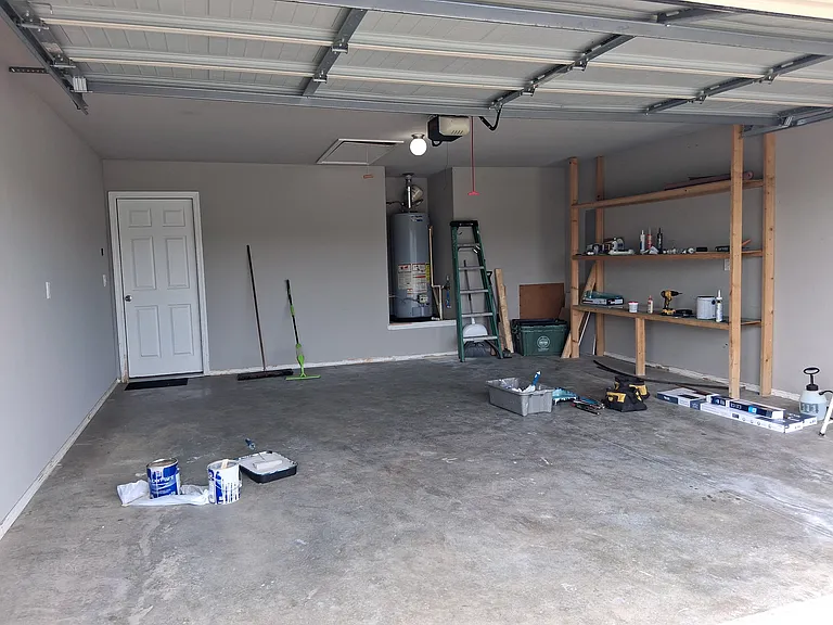 2 car garage with shelving