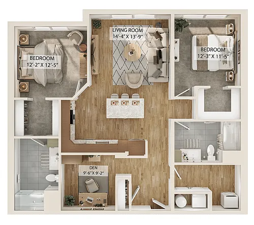 Floor plan 2 Bed/2 Bath Den-B5D