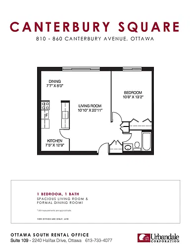 Floor plan Renovated 1 Bedroom - Deck