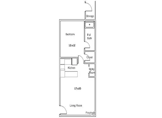 Floor plan 1 Bedroom 1 Bath Flat- 648