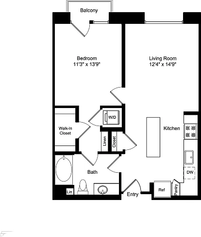 Floor plan One Bed A1 with Master Balcony